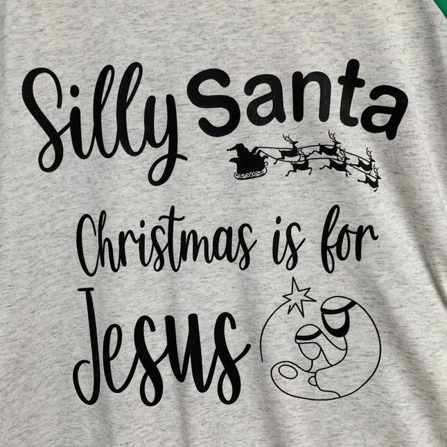 New Hand Printed Womens Large Silly Santa Christmas is for Jesus Tee Shirt