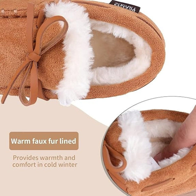 New Semary Toddler Boys Size 8 Brown Faux Suede Moccasin Memory Foam Slippers
