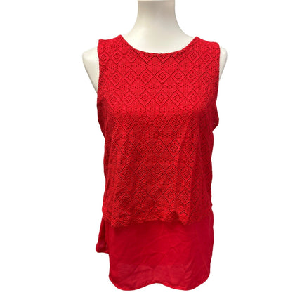 Jaclyn Smith Womens Medium Sleeveless Layered Look Lacy Overlay Red Top Blouse