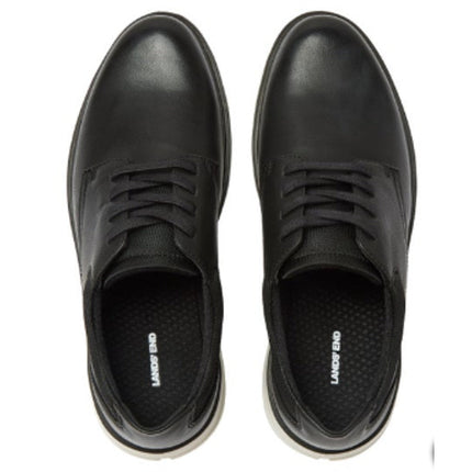 New In Box Lands End Mens Size 9.5 Black Faux Leather Lace Up Sport Oxford Shoes