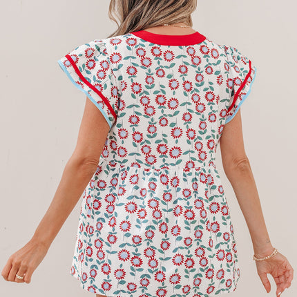 Avery Trim Flutter Sleeve Blouse