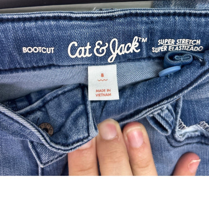 3 New Cat & Jack Girls Size 8 Wide Leg Bootcut Adjustable Waist Denim Blue Jeans