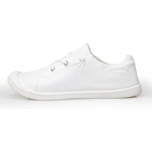 Lxuan Womens Size 6 White Sneakers Round Toe Lace Up Slip On Low Top Shoes