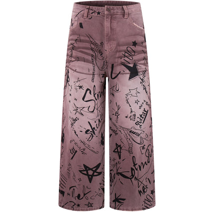 MAROON GRAFFITI DENIM