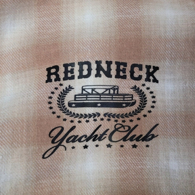 New Hand Printed Womens Small Redneck Yacht Club Long Sleeve Flannel Hoodie