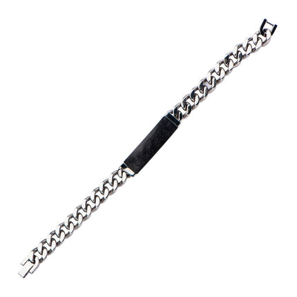 Mens Stainless Steel and Solid Carbon Graphite ID Curb Chain Bracelet