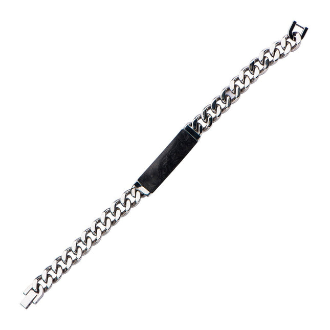 Mens Stainless Steel and Solid Carbon Graphite ID Curb Chain Bracelet