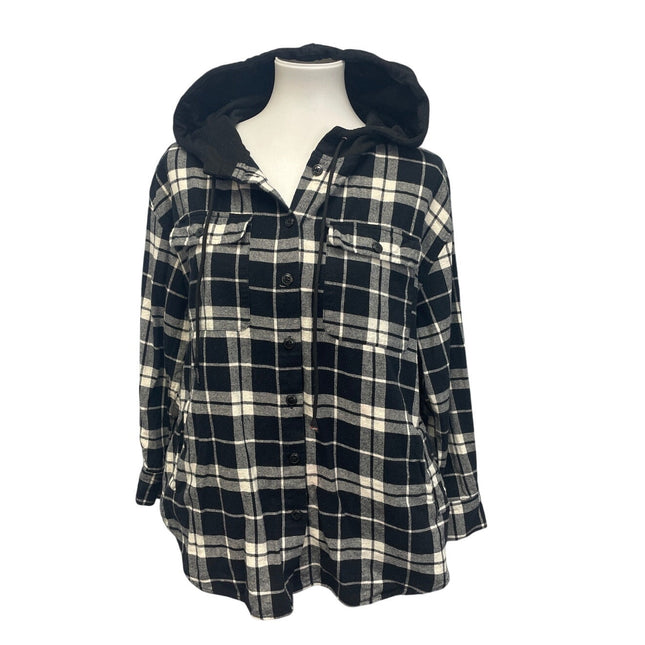 Forever 21 Womens Small Button Up Lined Hooded Plaid Shirt Hoodie Jacket