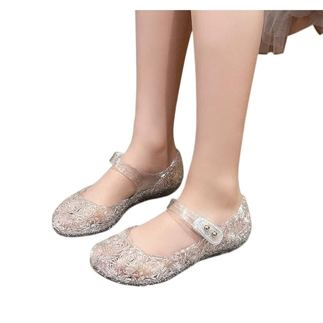 OMGard Little Girls Size 11 Clear Glitter Flats Floral Mary Jane Jelly Shoes