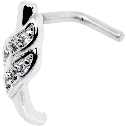 20G Clear CZ Swish Faux Hoop L Shaped Nose Ring