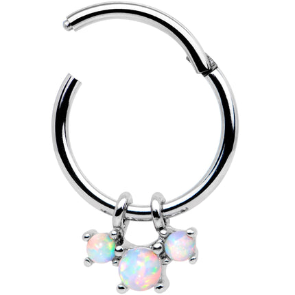 16G 3/8 White Synthetic Opal Bunch Hinged Segment Ring