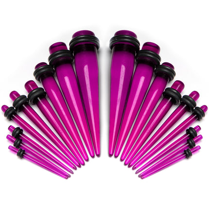 14 to 00G Fuchsia Acrylic Straight Taper Set 18 Piece Stretching Kit