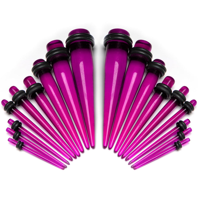 14 to 00G Fuchsia Acrylic Straight Taper Set 18 Piece Stretching Kit