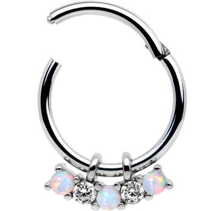 16G 3/8 White Synthetic Opal Dazzle Hinged Segment Ring