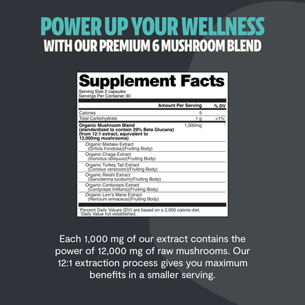Organic Mushroom Complex Supplement Capsules