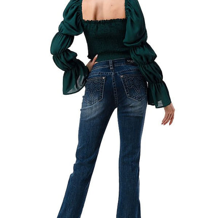 Grace in LA Women's Western 3D Aztec Mid Rise Bootcut Jeans