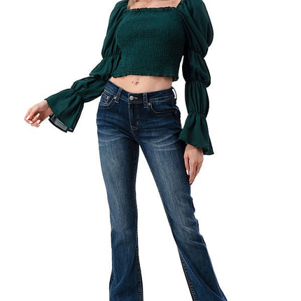 Grace in LA Women's Western 3D Aztec Mid Rise Bootcut Jeans
