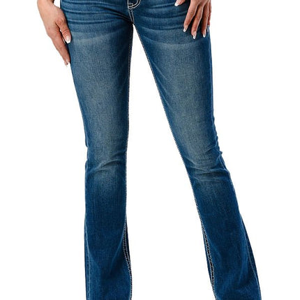 Grace in LA Women's Western Americana Wing Embellished Mid Rise Bootcut Jeans