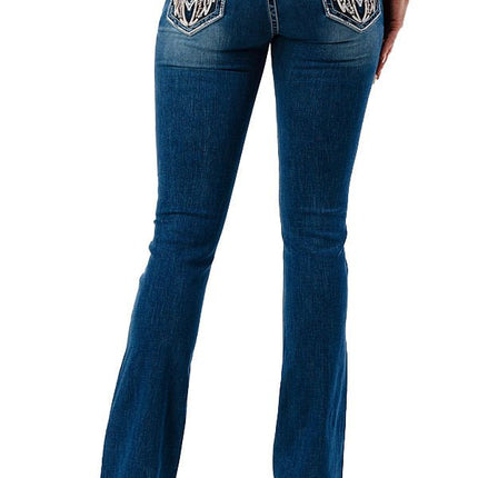 Grace in LA Women's Western Americana Wing Embellished Mid Rise Bootcut Jeans