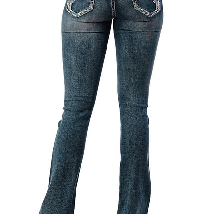 Grace in LA Women's Western Cactus Embellished Mid Rise Bootcut Jeans