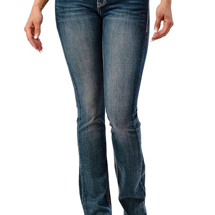 Grace in LA Women's Western Cactus Embellished Mid Rise Bootcut Jeans