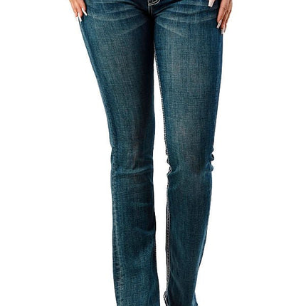 Grace in LA Women's Western Horse Embroidered Mid Rise Bootcut Jeans