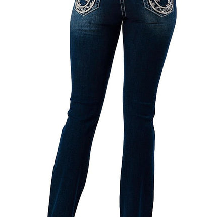 Grace in LA Women's Western Horseshoe Embellished Mid Rise Stretch Bootcut Jeans