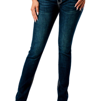 Grace in LA Women's Western Steer Head Embellished Mid Rise Skinny Jeans
