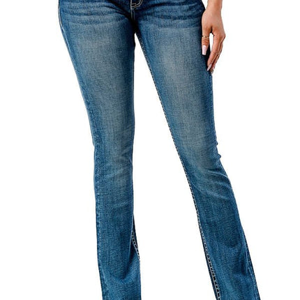 Grace in LA Women's Western Steer Head Print Mid Rise Bootcut Jeans