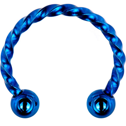 16G 3/8 Blue Seriously Twisted Horseshoe Circular Barbell