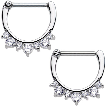 14G 1/2 Clear Gem Septet Nipple Clicker Set