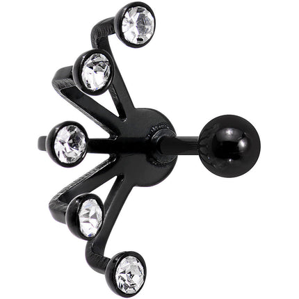 16G 1/4 Clear Gem Black Anodized Glam Fan Cuff Cartilage Earring