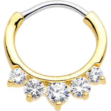16G 5/16 Clear CZ Gem Gold Tone Quintet Fan Septum Clicker