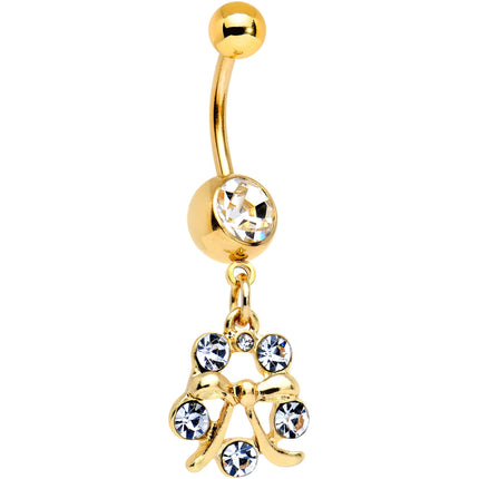 Clear Gem Gold PVD Halo Pretty Bow Belly Ring