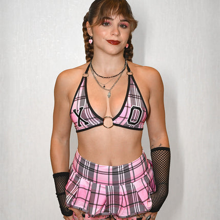 Pink Plaid Bikini Top