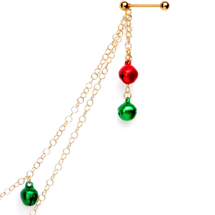 Handcrafted Gold Tone Anodized Christmas Bells Dangle Nipple Chain