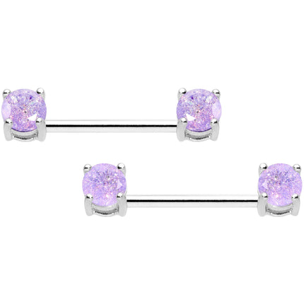 Purple CZ Gem Captive Ring Straight Barbell Nipple Ring Set