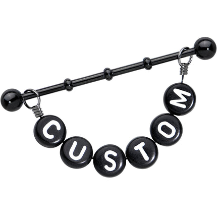 Handmade Custom Black Personalized Name Dangle Industrial Barbell 40mm