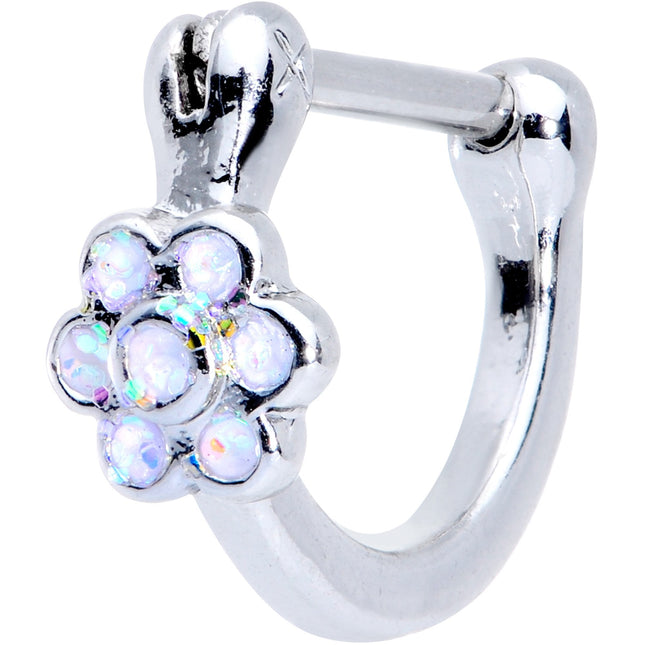 16G 5/16 White Faux Opal Lily Flower Cartilage Clicker