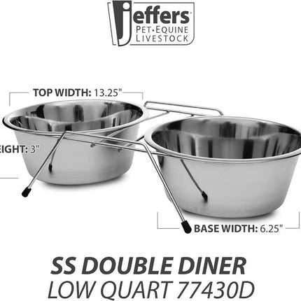 Jeffers Low Profile Stainless Steel Double Diner Pet Bowls