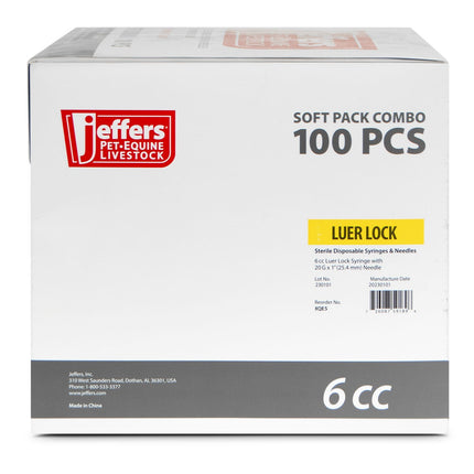 Jeffers Luer Lock Syringe/Needle Combo, Box of 100
