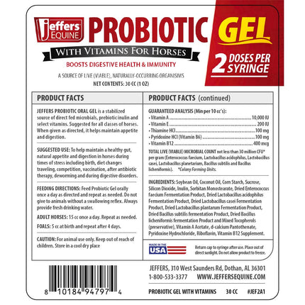 Jeffers Probiotic Gel for Horses, 2 Dose Syringe