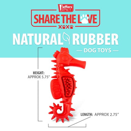 Jeffers Red Seahorse Natural Rubber Dog Chew Toy with Vanilla Scent and Textured Ridges for Dental Health