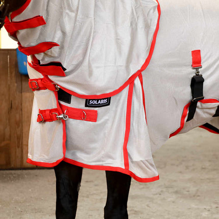 Jeffers Solaris Horse Fly Sheet with Detachable Neck, Grey & Red