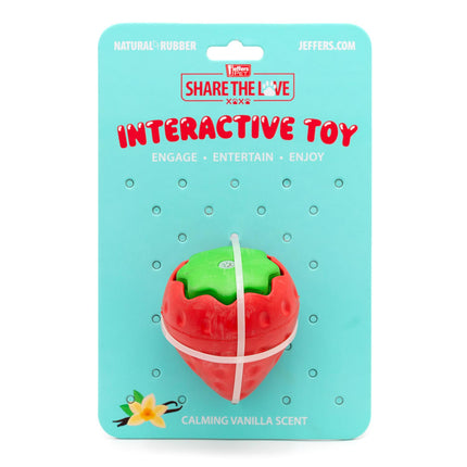 Jeffers Squeaky Strawberry Natural Rubber Dog Dental Chew Toy with Squeaker & Vanilla Scent for Medium Chewers