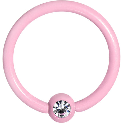 16G 5/16 Clear Gem Light Pink Acrylic Over Steel Captive Ring