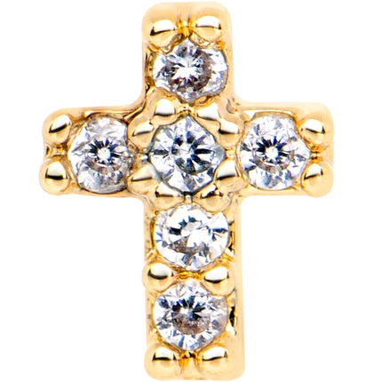 1/4 Clear CZ Internally Threaded Gold Tone Cross Labret Monroe