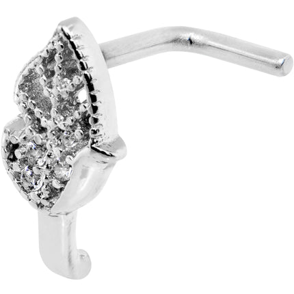 20G Clear CZ Leaf Faux Hoop L Shaped Nose Ring