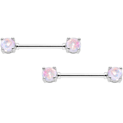 14G White Faux Opal BCR Captive Ring Barbell Nipple Ring Set