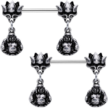 Inner Strength Buddha and Lotus Flower Barbell Dangle Nipple Ring Set